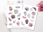 Preview: Rosa Lila Blumen Sticker Set